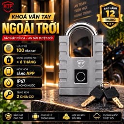 [Chống nước ] Khoá bóp bấm điện tử Vân Tay HTP 08 chống mưa ngoài trời , khóa móc thông minh 100 vân tay , APP TTLOCK  1
