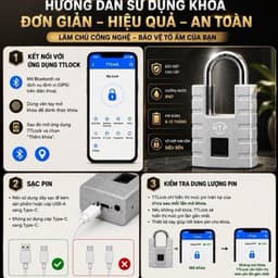 [Chống nước ] Khoá bóp bấm điện tử Vân Tay HTP 08 chống mưa ngoài trời , khóa móc thông minh 100 vân tay , APP TTLOCK  2