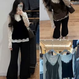 DANGMYCLOSET - Set Áo 2 Dây Nhung Ren Phối Áo Ren Mỏng Dài Tay Hot 1