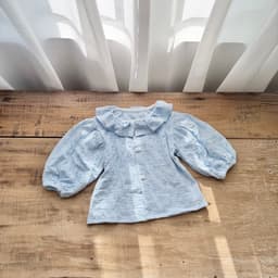 Áo sơ mi tay bồng phối cổ nhún thêu cho bé 5