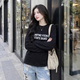 Áo thun cotton tay dài cổ tròn in chữ style Hàn Quốc thu đông BYN BYN CT BAND2 5