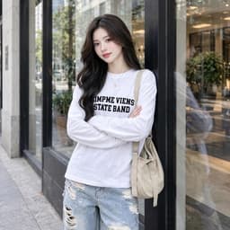 Áo thun cotton tay dài cổ tròn in chữ style Hàn Quốc thu đông BYN BYN CT BAND2 4