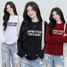 Áo thun cotton tay dài cổ tròn in chữ style Hàn Quốc thu đông BYN BYN CT BAND2 1