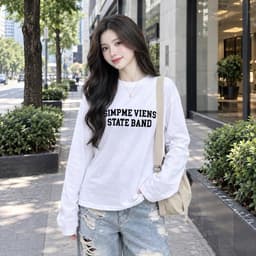 Áo thun cotton tay dài cổ tròn in chữ style Hàn Quốc thu đông BYN BYN CT BAND2 2