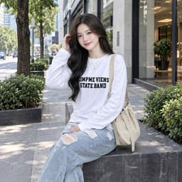 Áo thun cotton tay dài cổ tròn in chữ style Hàn Quốc thu đông BYN BYN CT BAND2 3