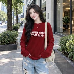 Áo thun cotton tay dài cổ tròn in chữ style Hàn Quốc thu đông BYN BYN CT BAND2 8