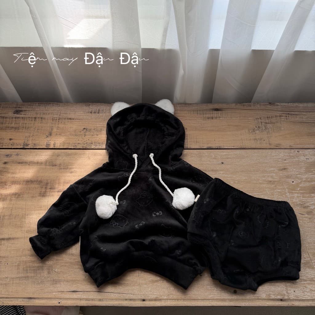 Sét bộ nỉ lông nhung hoạ tiết hello kitty siêu mềm êm cho bé