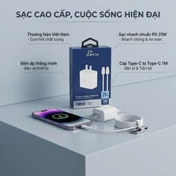 Bộ Sạc Nhanh 25W APEST AP-S200 PD Chuẩn EU Kèm Củ Sạc Và Cáp Sạc Type-C to Type-C Bọc Dù Siêu Bền Cho IP & Adroi 3