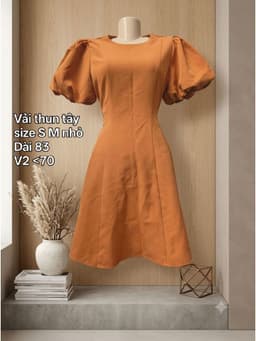 [2hand] Đầm thun tây ngắn xoè tay bồng tôn dáng cam đất size S M nhỏ 2