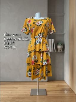 [2hand] Đầm voan hoa to cam eo chun váy 3 tầng freesize đến L 2