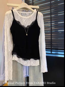 DANGMYCLOSET - Set Áo 2 Dây Nhung Ren Phối Áo Ren Mỏng Dài Tay Hot 8