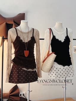 DANGMYCLOSET - Set Áo 2 Dây Nhung Ren Phối Áo Ren Mỏng Dài Tay Hot 3