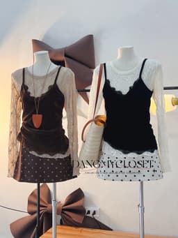 DANGMYCLOSET - Set Áo 2 Dây Nhung Ren Phối Áo Ren Mỏng Dài Tay Hot 10