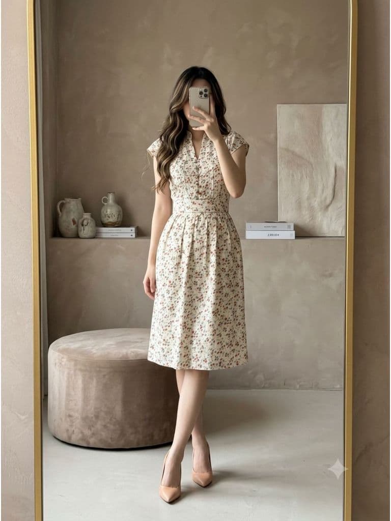 [2hand] Đầm voan hoa hồng nhí 2 lớp tay hến cúc bọc size S M