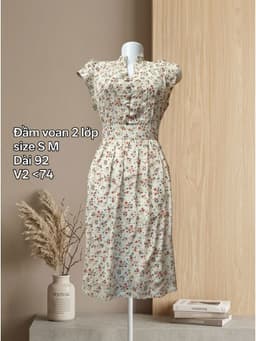 [2hand] Đầm voan hoa hồng nhí 2 lớp tay hến cúc bọc size S M 2