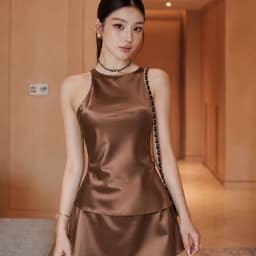 ( BIGSIZE ) VN171 Set áo lụa valentino dáng yếm + chân váy chữ A co giãn nhẹ basic by CarrotShop 2