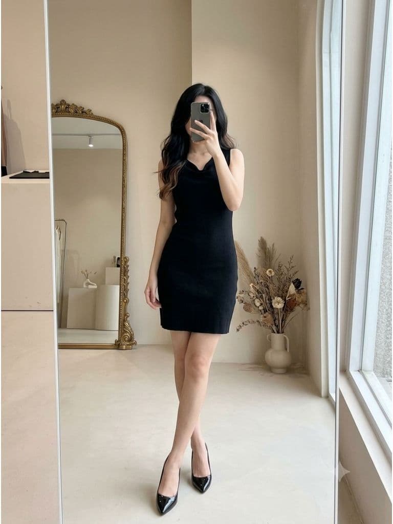 [2hand] Váy len mongtoghi 3 lỗ đen nhún nơ ngực size S M