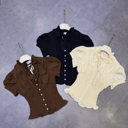 Áo Kiểu Nữ Tay Phồng Cột Dây Chun Nhún Eo Phối Bèo Nút Cài Dáng Ôm Vintage Kieupham.shop 2