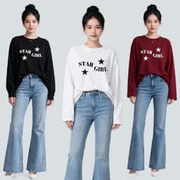 Áo thun dài tay cotton in chữ star girl kèm ngôi sao style đơn giản hằng ngày BYN BYN CT STARGIRL 1