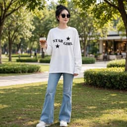 Áo thun dài tay cotton in chữ star girl kèm ngôi sao style đơn giản hằng ngày BYN BYN CT STARGIRL 7