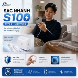 Bộ Sạc Nhanh 20W APEST AP-S100 Củ Sạc Chất Lượng EU Kèm Dây Type-C To Li-ninq Cho IP Bảo Hành 12 Tháng 2