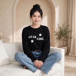 Áo thun nữ dài tay thu đông In chữ Star girl hot trend chất BYN BYN CT STARGIRL 3