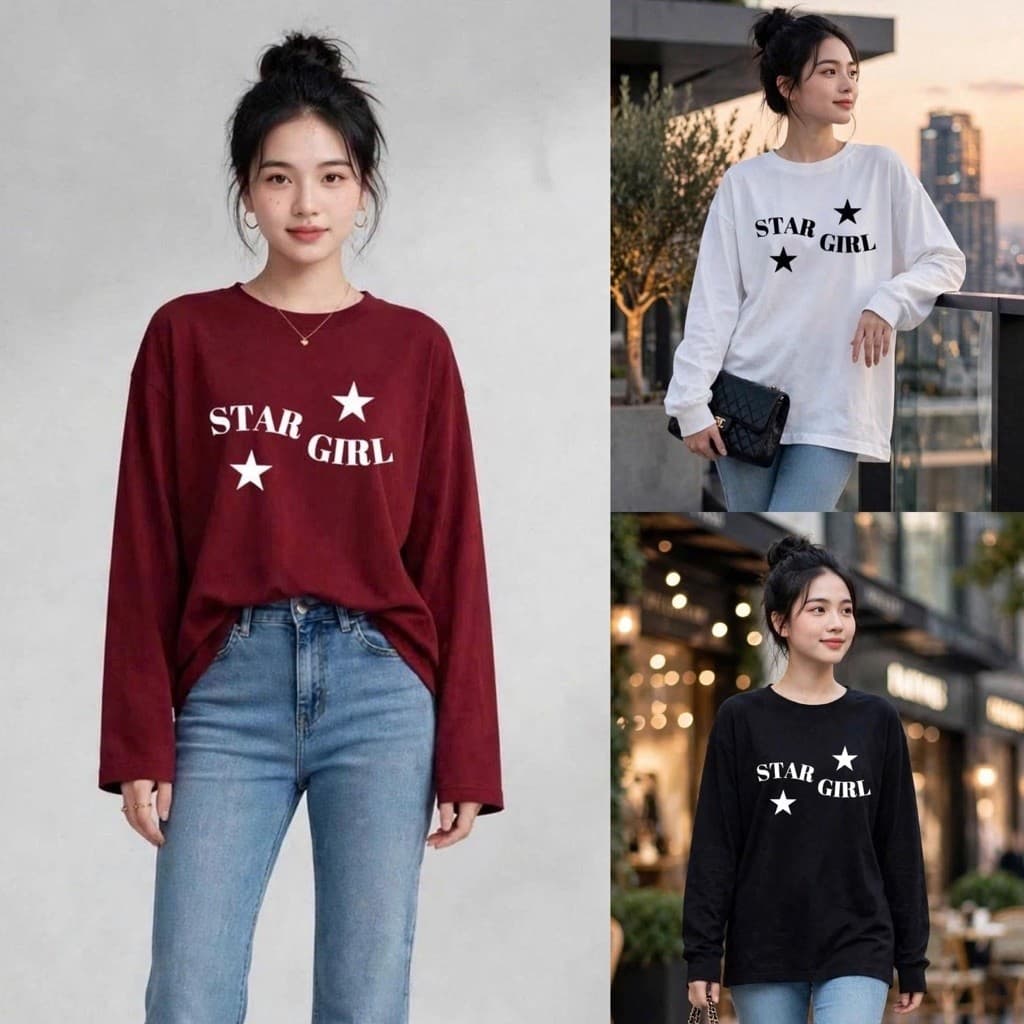 Áo thun nữ dài tay thu đông In chữ Star girl hot trend chất BYN BYN CT STARGIRL