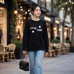 Áo thun nữ dài tay thu đông In chữ Star girl hot trend chất BYN BYN CT STARGIRL 4