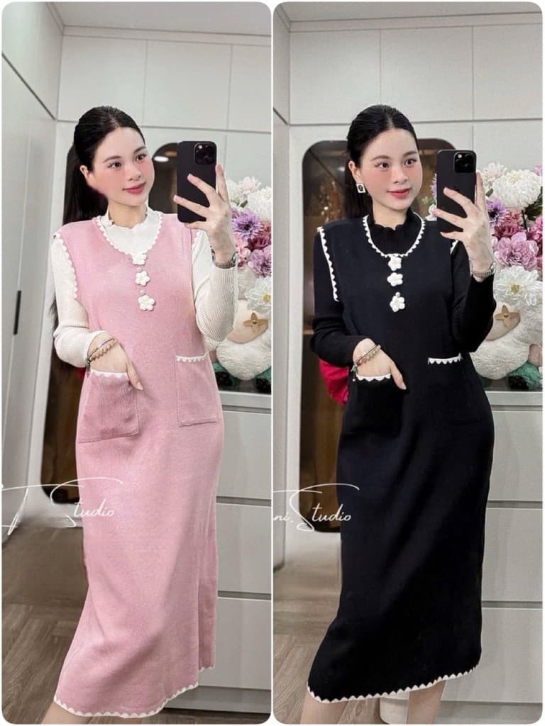 <Đầm bầu Quynhanhhouse> (QC) Váy len hoa Qc9055
