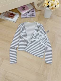 Set Áo Kiểu Kẻ Sọc Ngang Gồm Áo 2 Dây Phối Ren và Áo Khoác Tay Dài Cardigan 7