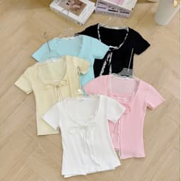 Set áo kiểu nữ gồm áo 2 dây đính nơ và áo khoác tay ngắn viền phối ren chất thun rip lụa mềm mịn 6