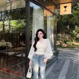 Áo dài tay phồng cổ V ren  dáng ôm nữ phong cách nhẹ nhàng 7