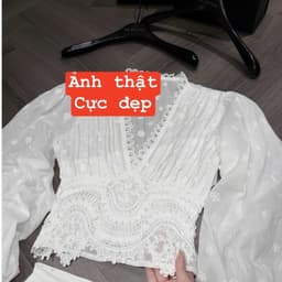 Áo dài tay phồng cổ V ren  dáng ôm nữ phong cách nhẹ nhàng 3
