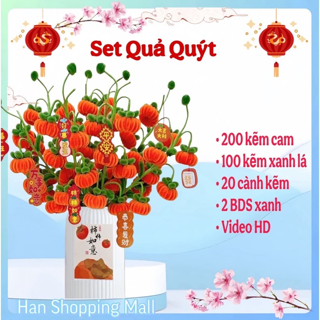 [ 90-100 quả] Set nguyên liệu làm BÌNH QUẢ QUÝT TÀI LỘC kẽm nhung handmade
