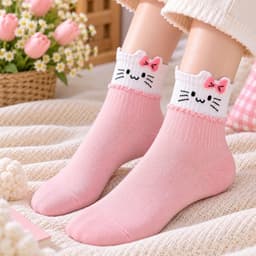 Tất Nữ Chất Cotton Hoạ Tiết Kitti Hồng Mới Siêu Xinh 8