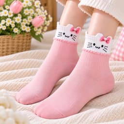 Tất Nữ Chất Cotton Hoạ Tiết Kitti Hồng Mới Siêu Xinh 3