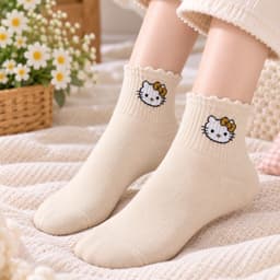 Tất Nữ Chất Cotton Hoạ Tiết Kitti Hồng Mới Siêu Xinh 5