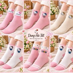Tất Nữ Chất Cotton Hoạ Tiết Kitti Hồng Mới Siêu Xinh 1