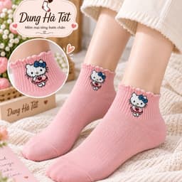 Tất Nữ Chất Cotton Hoạ Tiết Kitti Hồng Mới Siêu Xinh 6
