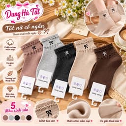 Tất Nữ Cổ Ngắn Chất Cotton Hoạ Tiết  Nơ Viền Set 10 Đôi Siêu Xinh mẫu mới 2