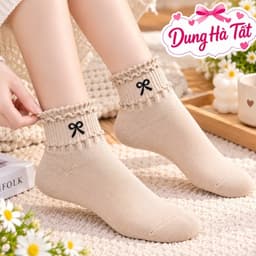 Tất Nữ Cổ Ngắn Chất Cotton Hoạ Tiết  Nơ Viền Set 10 Đôi Siêu Xinh mẫu mới 6