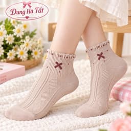 Tất Nữ Cổ Ngắn Chất Cotton Nơ Bèo  Siêu Xinh Phong Cách Hàn Quốc (Nơ A9) 5