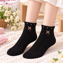 Tất Nữ Cổ Ngắn Chất Cotton Nơ Bèo  Siêu Xinh Phong Cách Hàn Quốc (Nơ A9) 6