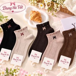 Tất Nữ Cổ Ngắn Chất Cotton Nơ Bèo  Siêu Xinh Phong Cách Hàn Quốc (Nơ A9) 2