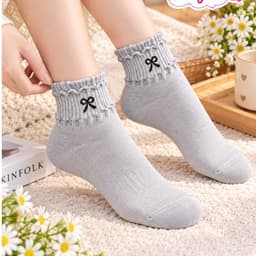 Tất Nữ Cổ Ngắn Chất Cotton Mềm Mại Hoạ Tiet Viền Bèo  Nơ Set 10 Đôi 7