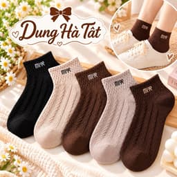 Tất Nữ Cổ Ngắn Châs Cotton  Mềm Mại Hoạ Tiết Mi Nơ Set 5 set 10 Đôi 4