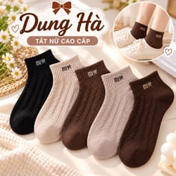 Tất Nữ Cổ Ngắn Châs Cotton  Mềm Mại Hoạ Tiết Mi Nơ Set 5 set 10 Đôi 6