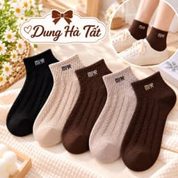 Tất Nữ Cổ Ngắn Châs Cotton  Mềm Mại Hoạ Tiết Mi Nơ Set 5 set 10 Đôi 2