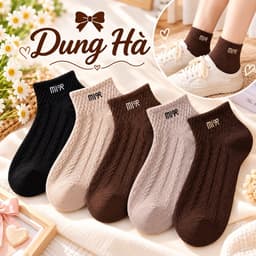 Tất Nữ Cổ Ngắn Châs Cotton  Mềm Mại Hoạ Tiết Mi Nơ Set 5 set 10 Đôi 5