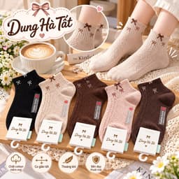 Tất Nữ Cổ Ngắn Chất Cotton Mềm Mại set 10 đôi Hoạ Tiết Nơ A6 5